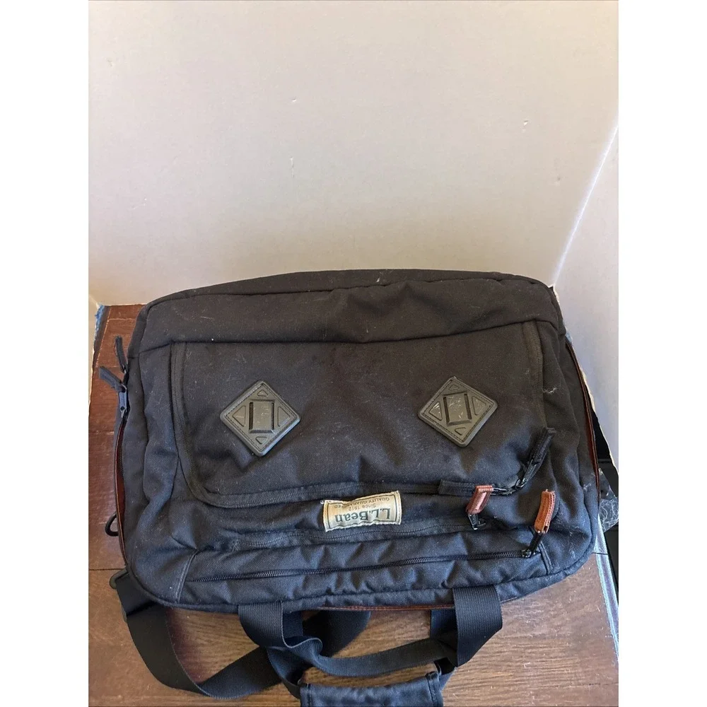 LL Bean Black Canvas‎ Messenger Laptop Shoulder Strap Handle Bag 294131
